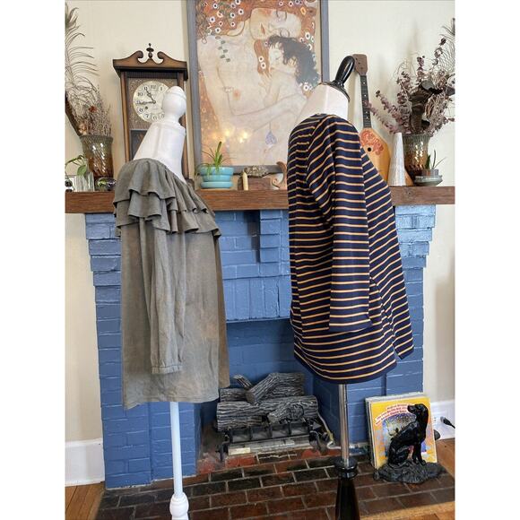 J Jill M Stripe Forward Seam Long Sleeve T-shirt Peasant Ruffle Lot of 2 Tops - Picture 2 of 14